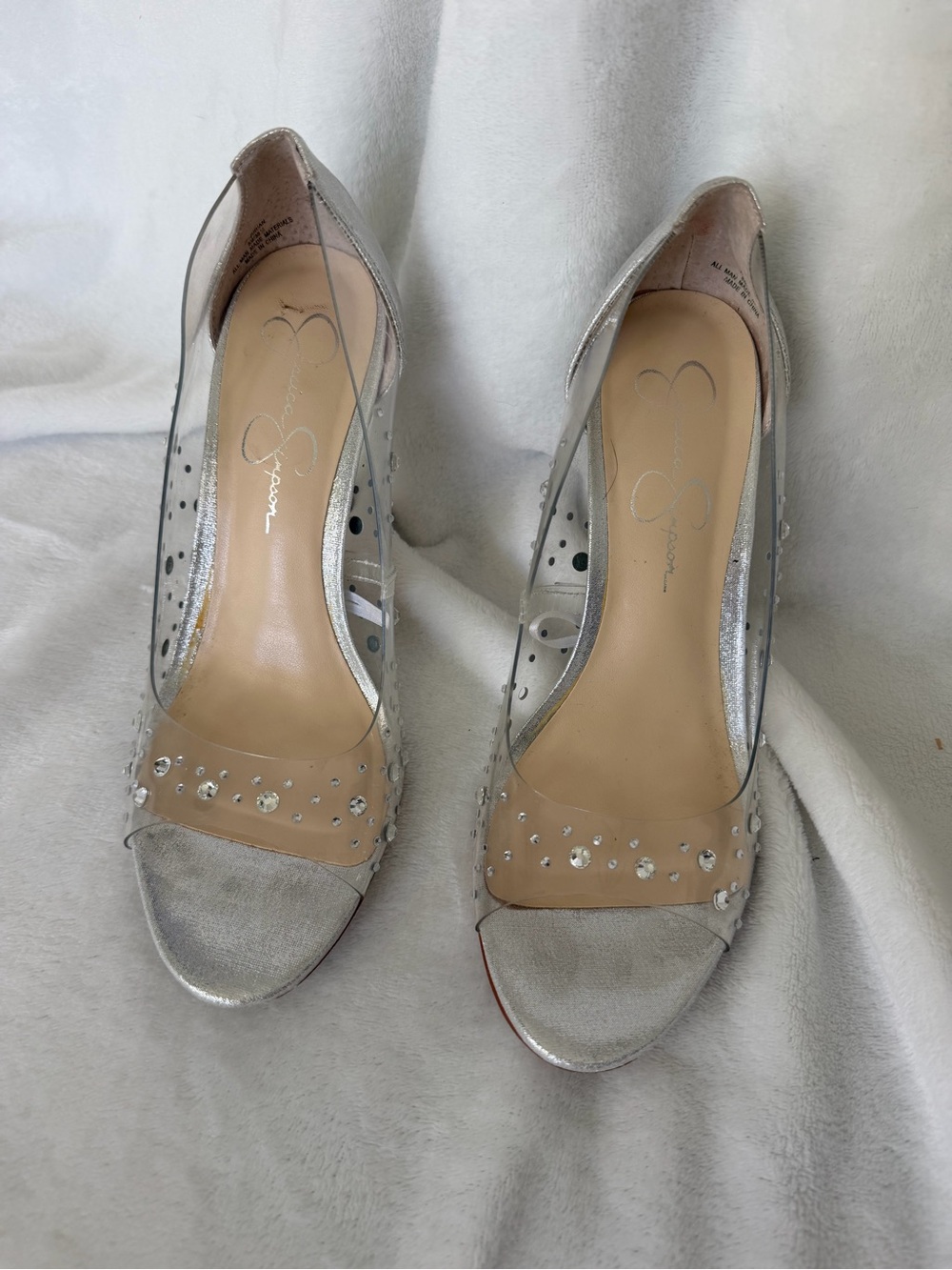 Jessica Simpson Silver Rhinestone Peep-Toe Heels